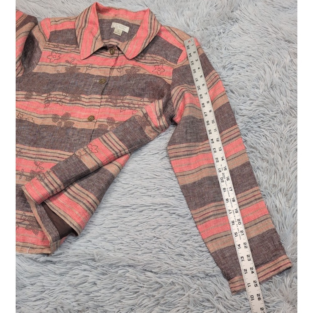 Christopher & Banks Shirt Womens M Linen Button Up Floral Embroidery Preppy - Picture 5 of 12